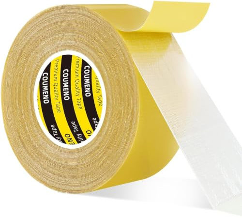 COUMENO Double Sided Tape 30mm x 20m, No-Residue Heavy Duty Mounting Tape | Strong Adhesive Mounting Tape with Transparent Cloth Mesh. Hand-Tearable. Easy-Use Clear Tape for Carpets, Walls, Pictures.