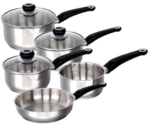 Gr8 Home Stainless Steel 8 Piece Induction Kitchen Cookware Set Cooking Frying Pan Milk Saucepan with Glass Lids
