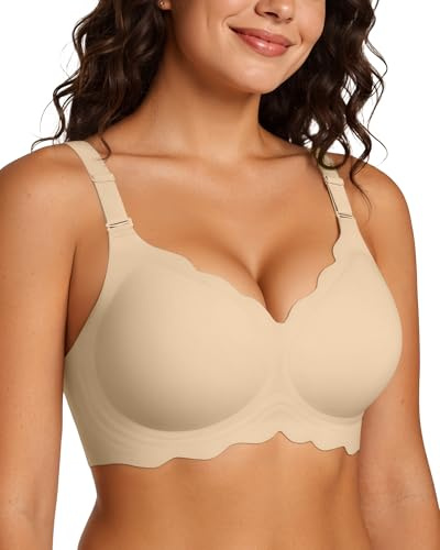 Adisputent Women Seamless Jelly Bras Wireless Push Up | Scalloped V-Neck, Comfort, Non Wired, Soft Support, Everyday T Shirt Bras, Full Coverage Bralettes, U-Back/Criss-Cross Back