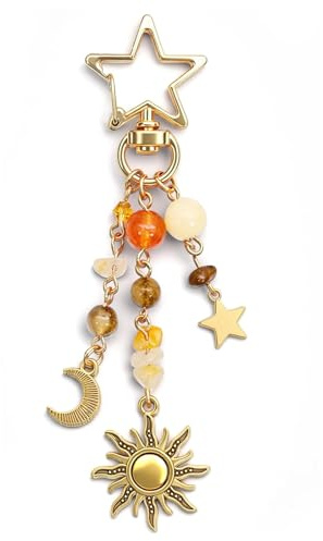 Porte clés charme soleil lune étoile avec, perles couleur style Y2K pour sac à main et sac à dos,bag charm décoratif pour femmes et hommes, porte clef mignon, bijou de sac et charme pour téléphone