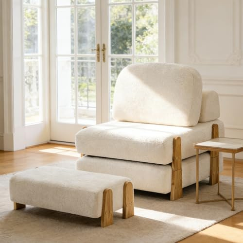 Hellove Schlafsessel 3 in 1 mit bettfunktion, Faltbares Schlafsofa umwandelbarer mit Fußstütze, Schlafcouch mit Kissen Komfortable Bodensofa-Lounge für Schlafzimmer Wohnzimmer, Cremeweiß