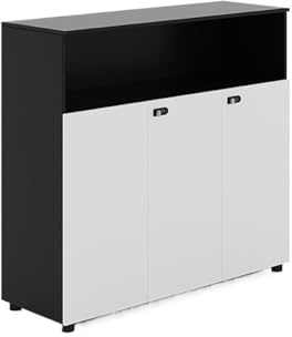 GLigeT Heim Büro DREI Türen mit Partition Lagerung Niedrigen Schrank Datei Holz Schloss Daten Weiß + Schwarz