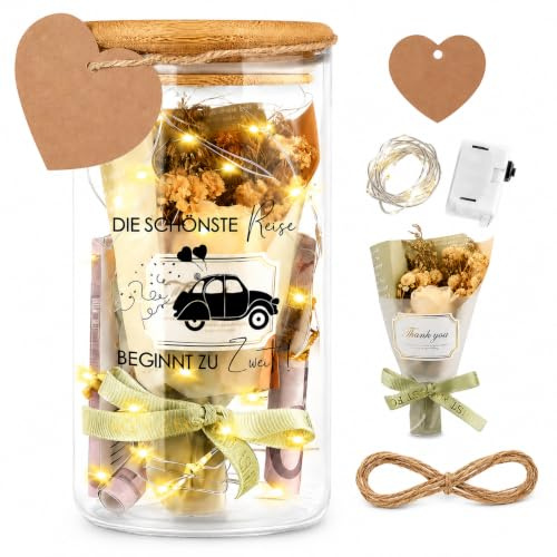 Regalo en dinero para boda, regalos de boda para la pareja de recién casados, gran caja de ahorros con luz LED en botella, ideal regalo de compromiso, regalo práctico para la luna de miel y viaje de