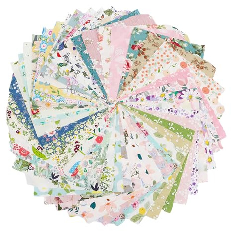 Rebanky 50 Patchwork Baumwolle Stoffquadrate, 15 x 15 Quilt Stoffe Paket | Pflanzen und Blumenmotive zum Stoffe zum Nähen, Quilten, Basteln und für kleine Stoffprojekte
