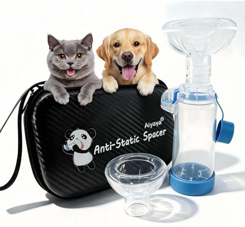 NESSICURE Cámara de aerosol para mascotas con espaciador inhalador para perros y gatos – Incluye dos tamaños de máscara y un estuche de transporte, compatible con cualquier MDI