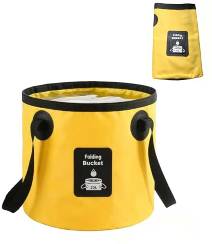 Cubo Plegable 20L, Cubo Portátil Multifunción para Pesca, Camping y Jardín, Recipiente de Agua para Lavado (Amarillo)