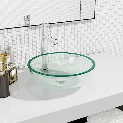 Runheo Lavabo in vetro temperato trasparente, 35 x 12 cm, lavello da appoggio con vetro spesso 1,2 cm, per bagno, bagno degli ospiti, WC e lavabo, utilizzo senza montaggio, robusto e facile da pulire