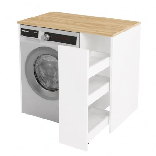 Vep Home Siena - Mobile coprilavatrice bianco con cassetto estraibile e piano di lavoro
