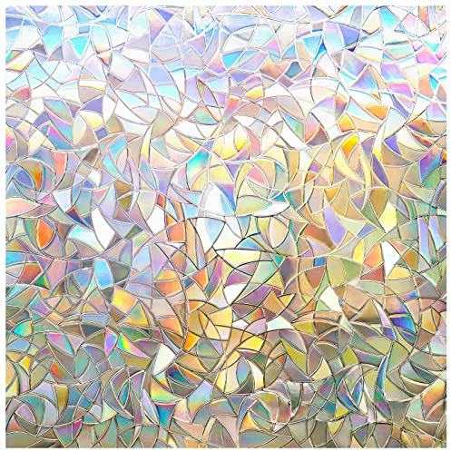 rabbitgoo Window Privacy Film Rainbow Film Decorative Window Sticker, 3D Static Stained Glass Cling Tint for Home Heat Control Non-Adhesive, 17.5 x 78.7 inches