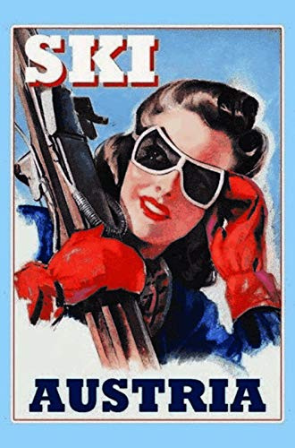 Schatzmix CC0781 Austria Österreich Ski Frau Metallschild Wanddeko 20x30 cm tin Sign Blechschild, Blech, Mehrfarbig