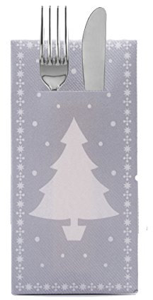 Sovie HOME Besteckservietten White Tree in Silber Linclass® Airlaid, Weihnachtsbesteckserviette Einweg stoffähnlich, ideal für Advents- & Weihnachtsfeiern, 40x40 cm 1/8 Falz, 12 Stück