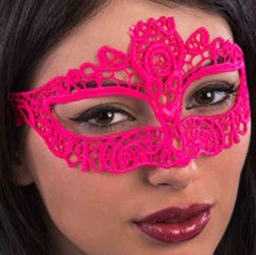 Carnival Toys Maschera Rosa Fluo in Tessuto Macrame'