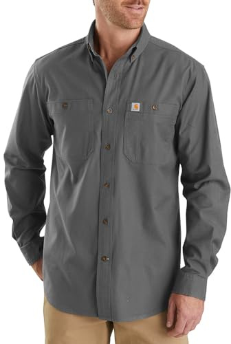 Carhartt Men's Big Rugged Flex Rigby Long Sleeve Work Shirt (Regular and Big & Tall Sizes), Gravel, X-Large/Tall