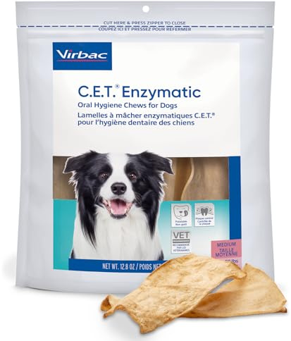 Virbac C.E.T.® Enzymatic Oral Hygiene Chews for Dogs, Medium - Plaque & Tartar Control - Single Layer Beefhide with Exclusive Dual-Enzyme System & Tasty Chicken Flavor - Easy to Give Dog Dental Chew