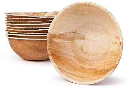 BOX And Tree| 50 Bols Jetable Ronds en Feuille de Palmier |Vaisselle Jetable Biodégradable |Bols en Bambou, Matériel Palmier Bois, Verrine Bambou Jetable 270ml