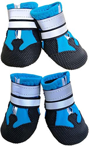Ewolee wasserdichte Hundeschuhe, Breathable Hundeschuhe rutschfeste Schuhe Hundeschnee Stiefel, 4 Stück (blau, XXL)