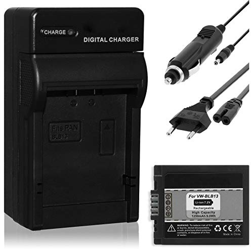 Ersatz-Akku + Ladegerät (KFZ, Netz) kompatibel mit Panasonic DMW-BLB13, BLB13E für Lumix DMC-G1, G2, G10, GH1, GF1