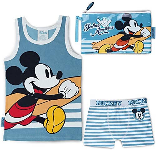 Pyjama Enfant Garcon et Trousse de Toilette Mickey - Vetement Enfant Garcon pour L'été | Pyjama Garcon avec Sac de Voyage pour Accessoires de Bain | Ensembles de Pyjama Garçon Disney & Trousse