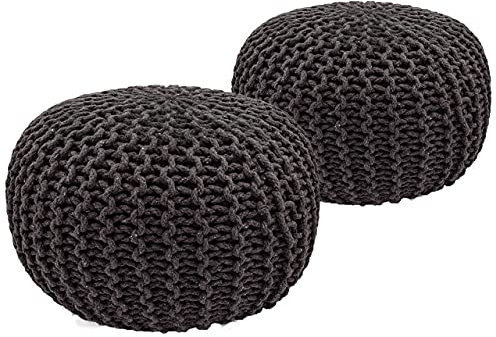 Pouf Set 2 Stück Strickhocker Bodenkissen Grobstrick-Optik Ø 55 cm H 37 cm grau & grau Sitzhocker