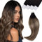Vivien Extensions Echthaar Tape Schwarz Balayage Tape Extensions Echthaar Ombre Schwarz bis Mittelbraun und Honigblond Echtes Haar 20 Zoll 50g 20 Stücke