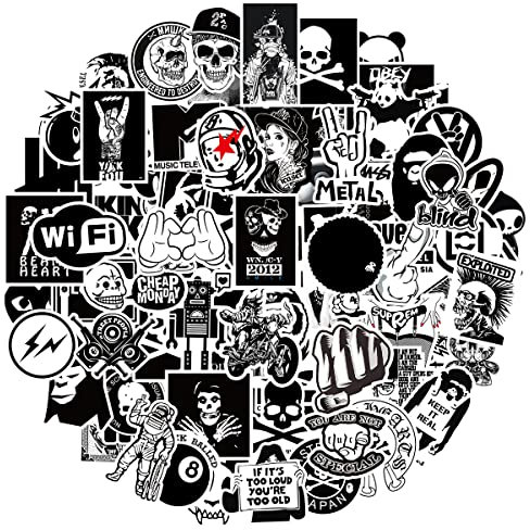 MARSFORCE Fashion Schwarz Weiß Aufkleber 100 Stück Pack, Wasserdicht Vinyl Stickers für Laptop Wasserflaschen Skateboard Gepäck Auto Motorrad Fahrrad Gitarre PS4 Koffer Snowboard iPhone iPad