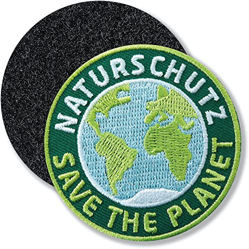 Naturschutz, Save the Planet/Klett-Patch gestickt 60 mm rund/Natur Umwelt Frieden Peace Erde Welt/Klett Patch Patches auf Kleidung Rucksack Taschen (Grün)