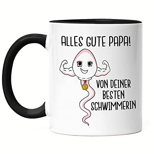 Hey!Print Alles Gute Papa Von Bester Schwimmerin Tasse Schwarz Vatertagsgeschenk Geburtstag Lustiges Motiv Tochter Geschenkidee