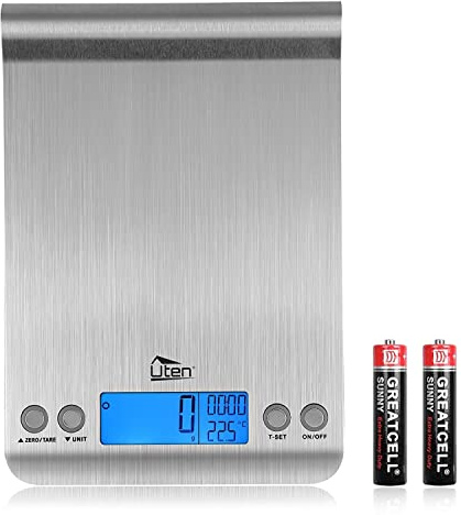 Uten Digital Kitchen Scales, Multifunction Stainless Steel Food Scale | Ultra Slim, 11lb/5kg with Back-Lit LCD Display