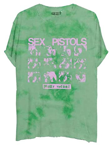 Sex Pistols T-Shirt Pretty Vacant Band Logo Offizielles Unisex Dye Wash, grün, XXL