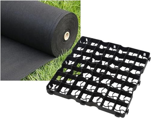 FXDM Gravel Grid Shed Base - Plastic Grid for Driveways, Garden Flooring & Paths - Carports Grass Grid & Garden Path Mat - Lawn, Greenhouse Deck, Turf Shed Base Path Base Mat, 12 Grids = 3m², Black