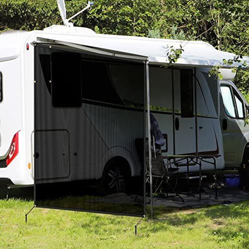 WELKIN Wohnmobil-Markise, Sonnenschutz, 2,8 x 2,9 m, schwarzes Netzgewebe, UV-Sonnenschutz, komplettes Set für Wohnmobil, Camping, Anhänger