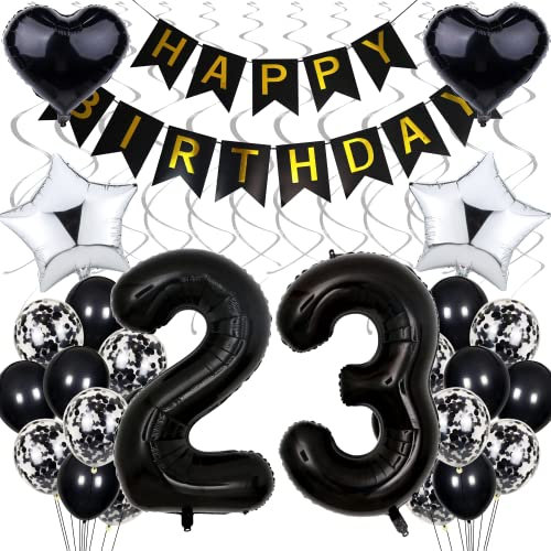 Luftballon 23. Geburtstag Dekoration - Schwarz und Silber für Frauen und Männer - Black and White Party Deko