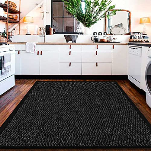 Large Carpet Mat Waterproof Non Slip Strong PVC Backing Floor Mat - Black, 120 x 150 cm - High Traffic Area Rug Dirt Trapper Muddy Paws Rug