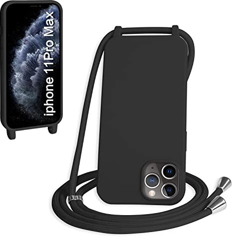 WenBaby Handykette für iPhone 11 Pro Max Hülle mit Band,Handyhülle mit Schnur zum Umhängen Silikon Seil Necklace Schutzhülle mit Kordel Tasche Case TPU Bumper für iPhone 11 Pro Max- Schwarz