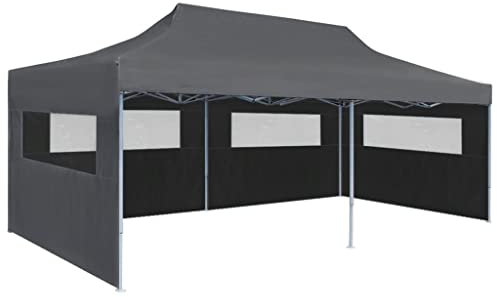 KOIECETA Partyzelt 3x6 m Pavillon Seitenteile Faltzelt Gartenpavillon Gartenzelt Bierzelt Faltpavillon (Anthrazit)