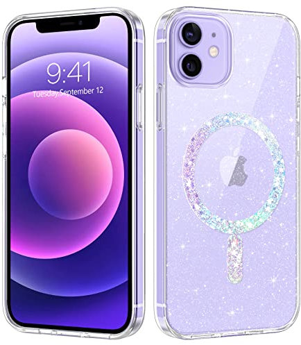 BENTOBEN Phone Case for iPhone 12/iPhone 12 Pro Magnetic [Compatible with Mag safe], Clear Glitter Magnetic Protective Cover Slim Transparent Shockproof Bling Sparkly Cover iPhone 12/iPhone 12 Pro