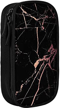 YTORA Black Rose Gold Marble Pencil Case Big Capacity Pen Pouch,Large Storage Pen Bag Durable 3 Compartment