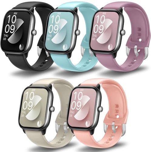 ASDONAL 5 Pièces Bracelets 20mm Compatible avec Amazfit GTS 4/GTS 4 Mini, GTS 3, GTS 2/GTS 2 Mini/GTS 2e, Bracelet pour Amazfit Bip 3/Bip 3 pro, Bip U/Bip U Pro, Bip S/Bip S Lite, Bip/Bip Lite