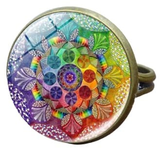 MeLbiz Dome Cabochon Ring Om Yoga Mandala Ringe für Frauen Indische Mode, 25 mm, Leder