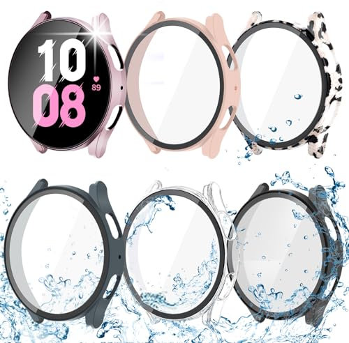 aceyoon 6 Piezas Funda con Protector de Pantalla para Samsung Galaxy Watch 5/4 40mm, Cristal Templado HD Protector Reloj Protección Completa(6 Colores, 40MM)