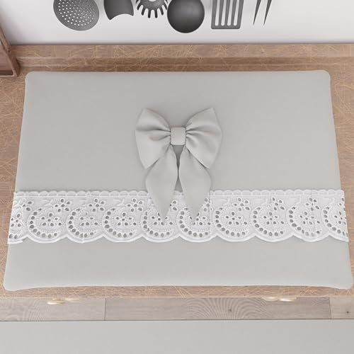 PETTI Artigiani Italiani - Coprifornello, Coprifornello Elegante, Coprifornello Shabby Chic in Tinta Unita con Balza in Pizzo Sangallo e Fiocchi, Coprifornello in Cotone, Coprifornello 70x50cm Grigio