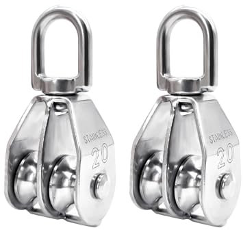 Mebamce 2pcs M20 Double Pulley Block 360° Spin Freely 304 Stainless Steel Double Pulley Wheel Roller Strong for Block and Tackle Pulley System Used to Lift Kayaks Max Load: 75kg