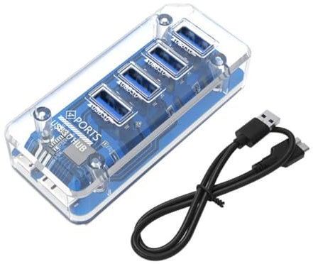 Adaptateur Répartiteur USB 3.0 Transparent À 4 Ports Support D'alimentation Externe Micro USB Pour Ordinateur Bureau Compatibilité Universelle À 4 Ports Transparent USB HUB 4 Ports USB3.0 Micro