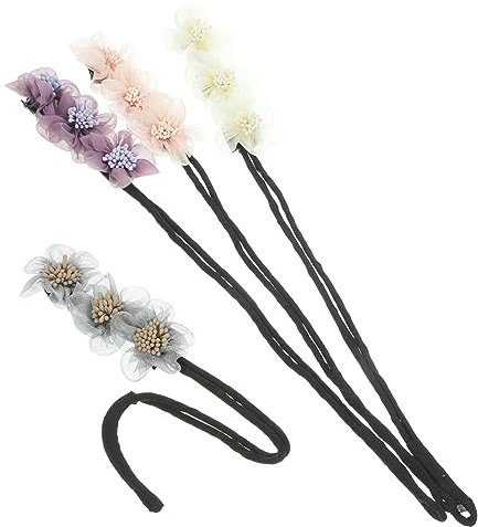 POPETPOP 4pcs Flower Bun Maker Hair Ties Lazy Hair Curler Set for Women Multi-color Floral and