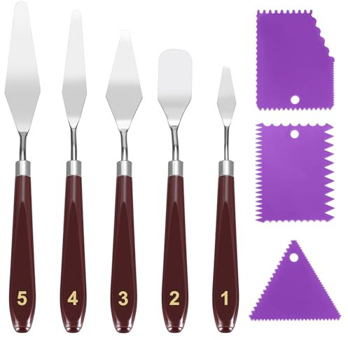 Set di 8 Spatole da Pittura, include 5 Spatole per Olio per Pasta Strutturata + 3 Spatole per la Pittura Acrilica, Coltelli da Pittura, Attrezzi Artista, Set di Spatole per Dipingere Olio, Gouache