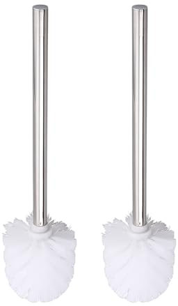 2-Piece Stainless Steel Toilet Brush - Long Handle, Replaceable Head (White, 8cm Diameter)