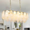 Depuley Modern Kristall Pendelleuchte Kronleuchter Gold, 80cm Groß Oval Kristall Hängelampe mit 1 Schichten Glaslampenschirme, 8xE14 Lichter für Esszimmer, Schlafzimmer, Restaurant