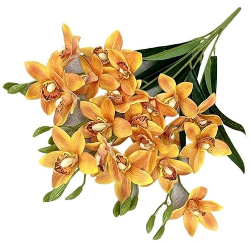 HXSCOO 20 Heads of Clematis Artificial Flowers Home Living Room Table Decorations Wedding Wedding Decoration Flower Flower Arrangement Flower Arrangement (Color : Orange)