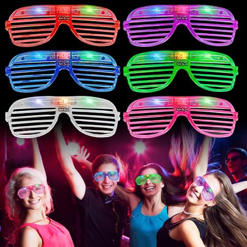 NAMIS Led Brille Party, 6 Stück Leuchtende Brille, Led Glasses Coole, 80er,90er Led Partybrille für Geburtstagsparty, Fasching, Neon Brille für Herren Frauen Kinder(6 Farben)