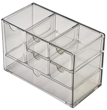 Koomuao Jumuao Aufbewahrungsbox Kunststoff, Mini Schubladenbox, Kleinteilemagazin mit 6 Schubladen, Desktop Aufbewahrung Organizer für Kosmetik Schmuck Schreibwaren (Schwarz-B)